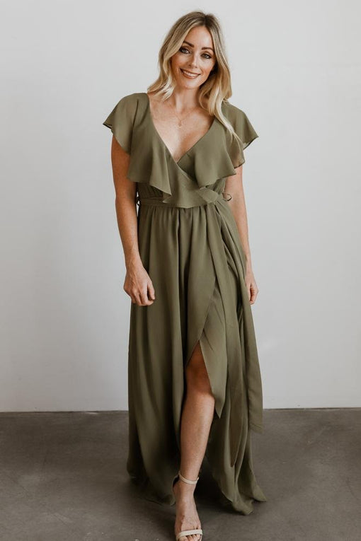 Katya Ruffle Maxi Dress | Dusty Olive ...